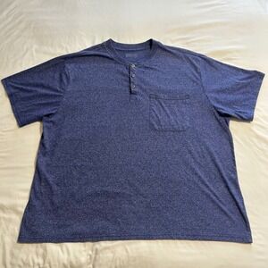 Haband Mens 3XL Blue Heathered Short Sleeve Henley Pocket Shirt 1D3